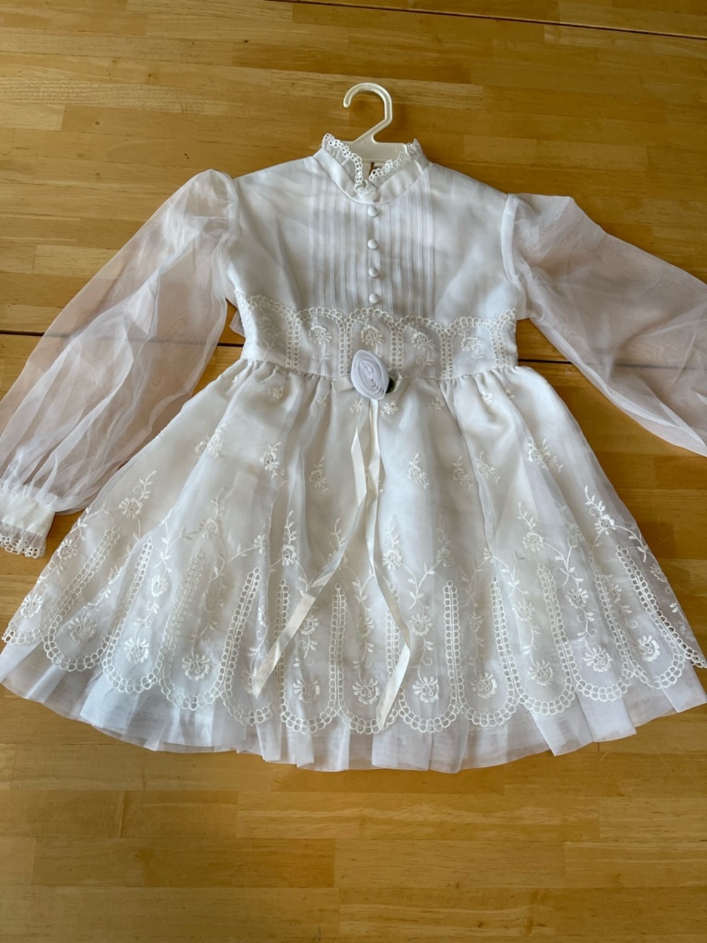 Vintage Dorissa Of Miami Dress Girls White Pin Tucked Lace 6X Communion